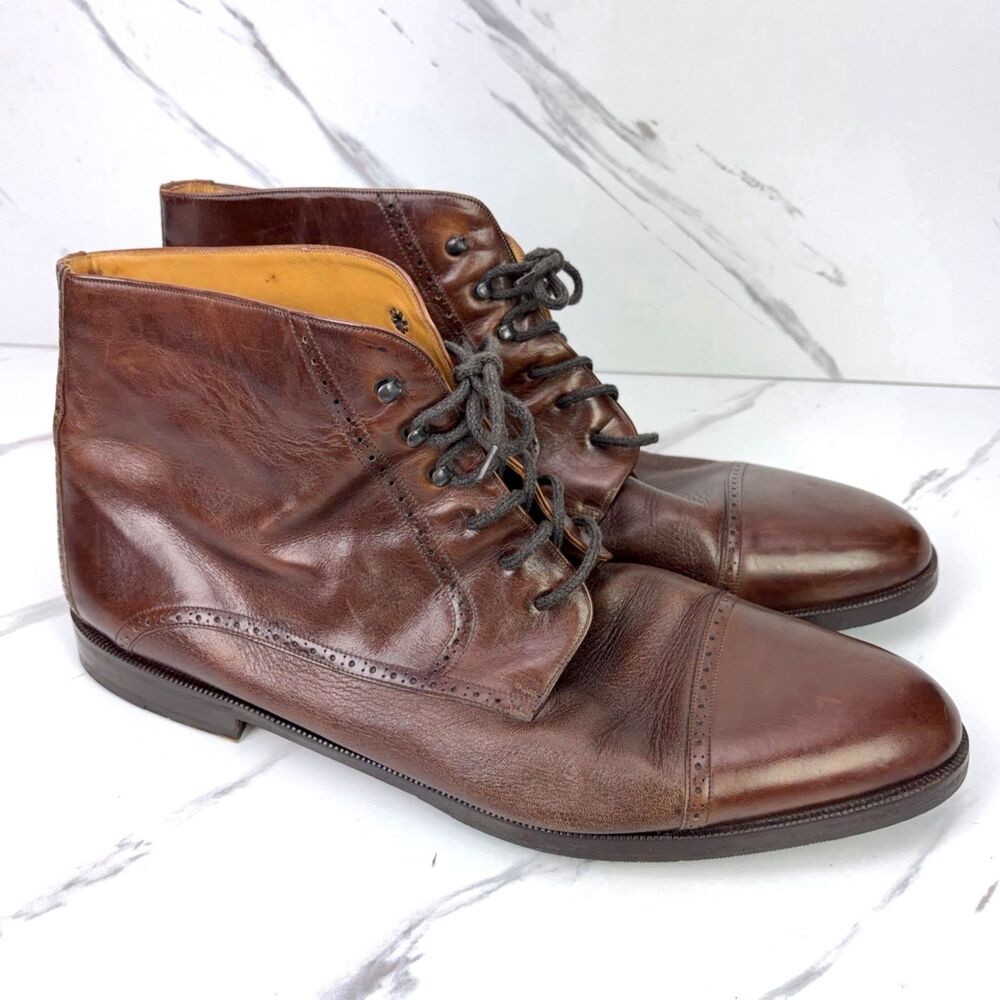 Mezlan Mens US 16 M High Top ROME Leather Oxford Dress Shoes Brown Made in Spain